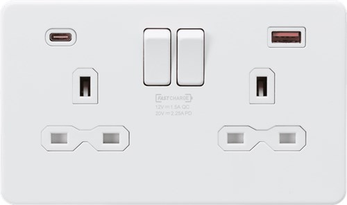 Knightsbridge 13A 2G DP Switched Socket with Dual USB A+C [45W FASTCHARGE] – Matt White - West Midland Electrics | CCTV & Electrical Wholesaler