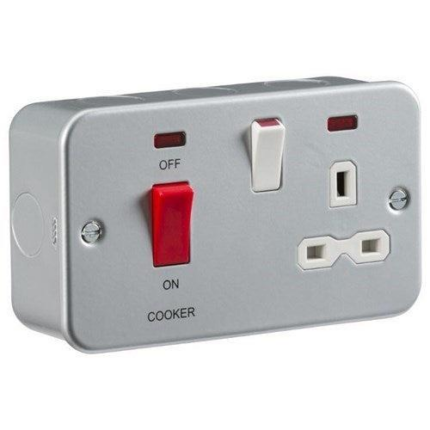 Knightsbridge Metal Clad 2G 45A DP Cooker Switch and 13A Switched Socket with Neons MR8333N - West Midland Electrics | CCTV & Electrical Wholesaler