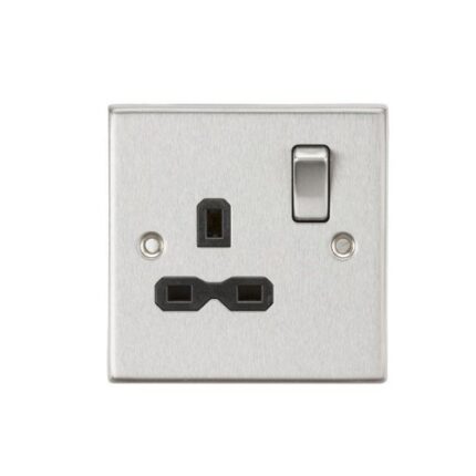 Knightsbridge 13A 1G DP Switched Socket with Black Insert – Square Edge Brushed Chrome CS7BC - West Midland Electrics | CCTV & Electrical Wholesaler