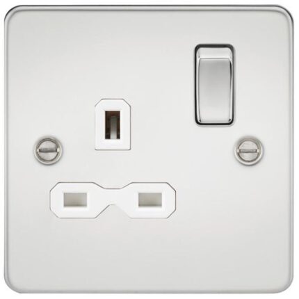 Knightsbridge Flat plate 13A 1G DP switched socket – polished chrome with white insert FPR7000PCW - West Midland Electrics | CCTV & Electrical Wholesaler 5