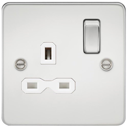 Knightsbridge Flat plate 13A 1G DP switched socket – polished chrome with white insert FPR7000PCW - West Midland Electrics | CCTV & Electrical Wholesaler