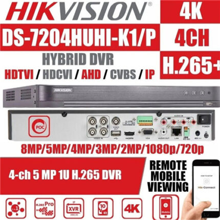 4 Channel DVR  8MP 4CH HIKVISION 1U H.265 TURBO ACUSENSE POC DVR IDS-7204HUHI-M1/P - West Midland Electrics | CCTV & Electrical Wholesaler 3