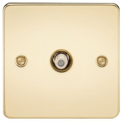 Knightsbridge Flat Plate 1G SAT TV Outlet (non-isolated) – Polished Brass FP0150PB - West Midland Electrics | CCTV & Electrical Wholesaler