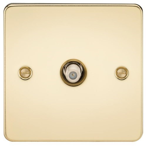 Knightsbridge Flat Plate 1G SAT TV Outlet (non-isolated) – Polished Brass FP0150PB - West Midland Electrics | CCTV & Electrical Wholesaler