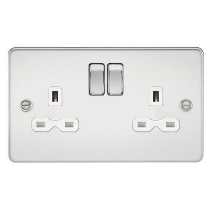 Knightsbridge Flat plate 13A 2G DP switched socket – polished chrome with white insert FPR9000PCW - West Midland Electrics | CCTV & Electrical Wholesaler