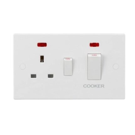 Knightsbridge 45A DP Cooker Switch and 13A Socket with Neons (White Rocker) SN8333NW - West Midland Electrics | CCTV & Electrical Wholesaler