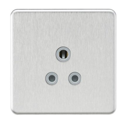 Knightsbridge Screwless 5A Unswitched Round Socket – Brushed Chrome with Grey Insert SF5ABCG - West Midland Electrics | CCTV & Electrical Wholesaler 3