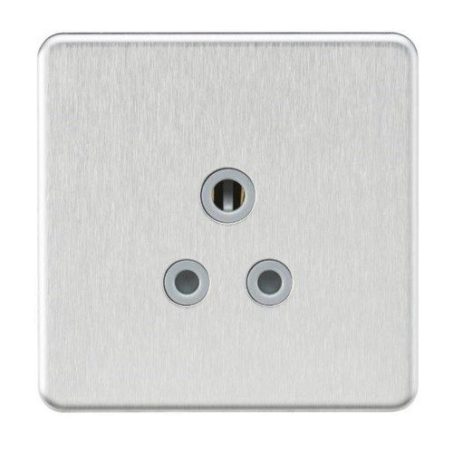 Knightsbridge Screwless 5A Unswitched Round Socket – Brushed Chrome with Grey Insert SF5ABCG - West Midland Electrics | CCTV & Electrical Wholesaler