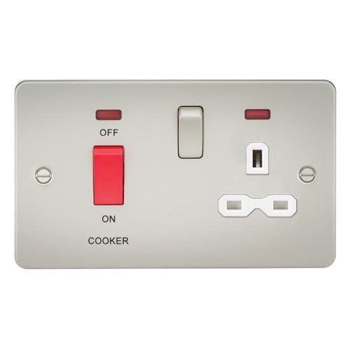 Knightsbridge Flat plate 45A DP switch and 13A switched socket with neon – pearl with white insert FPR8333NPLW - West Midland Electrics | CCTV & Electrical Wholesaler 3