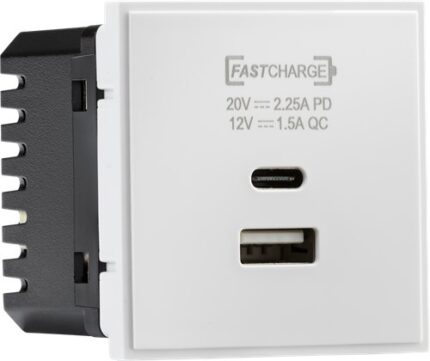 Knightsbridge Dual USB charger A+C (18W QC / 45W USB-PD) 50 x 50mmm – white NETUSBPDWH - West Midland Electrics | CCTV & Electrical Wholesaler