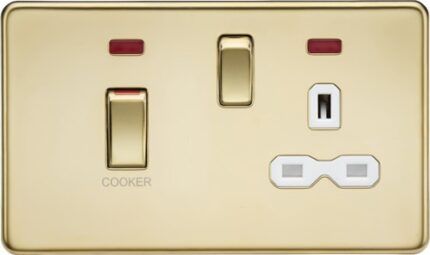Knightsbridge 45A DP switch and 13A switched socket with neons – polished brass with white insert SFR83MNPBW - West Midland Electrics | CCTV & Electrical Wholesaler 5