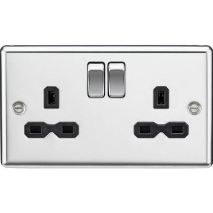 Knightsbridge 13A 2G DP Switched Socket with Black Insert – Rounded Edge Polished Chrome CL9PC - West Midland Electrics | CCTV & Electrical Wholesaler