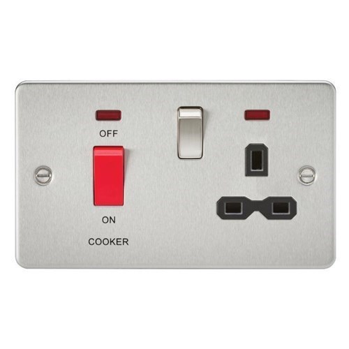 Knightsbridge Flat plate 45A DP switch and 13A switched socket with neon – brushed chrome with black insert FPR8333NBC - West Midland Electrics | CCTV & Electrical Wholesaler 3