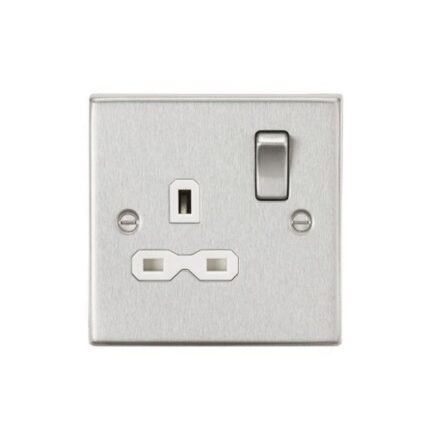 Knightsbridge 13A 1G DP Switched Socket with White Insert – Square Edge Brushed Chrome CS7BCW - West Midland Electrics | CCTV & Electrical Wholesaler