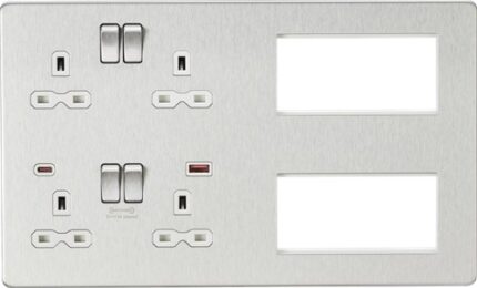 Knightsbridge Screwless Combination Plate with Dual USB FASTCHARGE A+C – Brushed Chrome with white insert SFR998BCW - West Midland Electrics | CCTV & Electrical Wholesaler