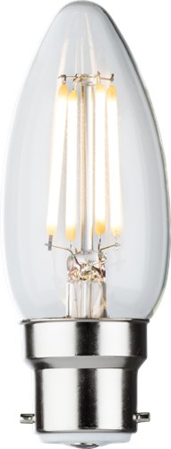 Knightsbridge 230V 4W LED BC Clear Candle Filament Lamp 2700K Dimmable CLD4ABCC - West Midland Electrics | CCTV & Electrical Wholesaler