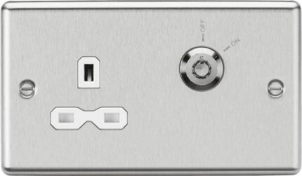 Knightsbridge 13A 1G DP Lockable socket – Brushed Chrome with white insert CL9LOCKBCW - West Midland Electrics | CCTV & Electrical Wholesaler