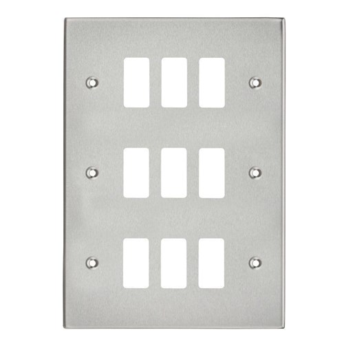 Knightsbridge 9G Grid Faceplate – Square Edge Brushed Chrome GDCS9BC - West Midland Electrics | CCTV & Electrical Wholesaler