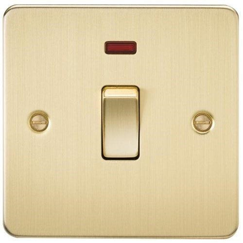 Knightsbridge Flat Plate 20A 1G DP switch with neon – brushed brass FP8341NBB - West Midland Electrics | CCTV & Electrical Wholesaler