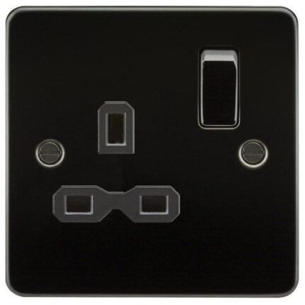Knightsbridge Flat plate 13A 1G DP switched socket – gunmetal with black insert FPR7000GM - West Midland Electrics | CCTV & Electrical Wholesaler 3