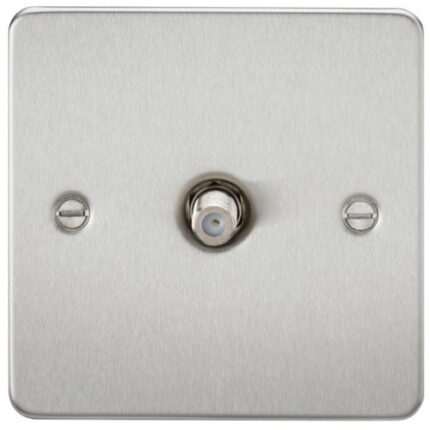 Knightsbridge Flat Plate 1G SAT TV Outlet (non-isolated) – Brushed Chrome FP0150BC - West Midland Electrics | CCTV & Electrical Wholesaler