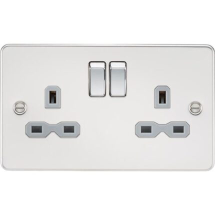 Knightsbridge Flat plate 13A 2G DP switched socket – polished chrome with grey insert FPR9000PCG - West Midland Electrics | CCTV & Electrical Wholesaler