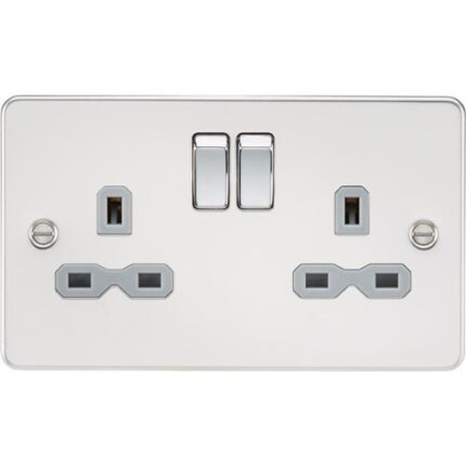 Knightsbridge Flat plate 13A 2G DP switched socket – polished chrome with grey insert FPR9000PCG - West Midland Electrics | CCTV & Electrical Wholesaler 3