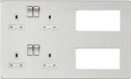 Knightsbridge Screwless Combination Plate – Brushed Chrome with white insert SFR298BCW - West Midland Electrics | CCTV & Electrical Wholesaler