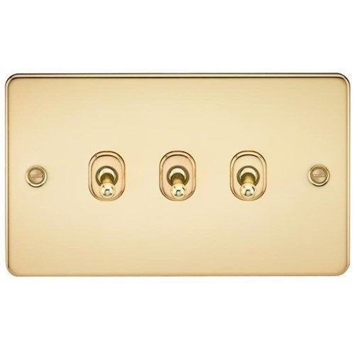 Knightsbridge Flat Plate 10AX 3G 2-way toggle switch – polished brass FP3TOGPB - West Midland Electrics | CCTV & Electrical Wholesaler