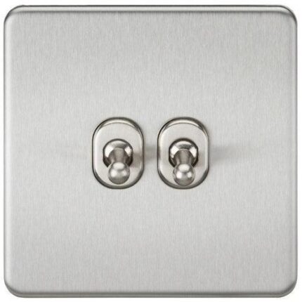 Knightsbridge Screwless 10AX 2G 2-Way Toggle Switch – Brushed Chrome SF2TOGBC - West Midland Electrics | CCTV & Electrical Wholesaler