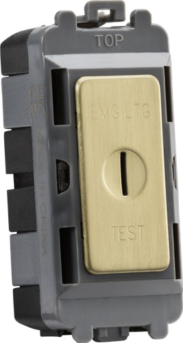 Knightsbridge 20AX 2 way SP key module (marked EMG LTG TEST) – brushed brass GDM007BB - West Midland Electrics | CCTV & Electrical Wholesaler