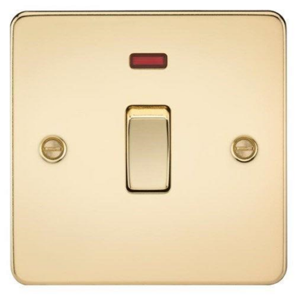 Knightsbridge Flat Plate 20A 1G DP switch with neon – polished brass FP8341NPB - West Midland Electrics | CCTV & Electrical Wholesaler
