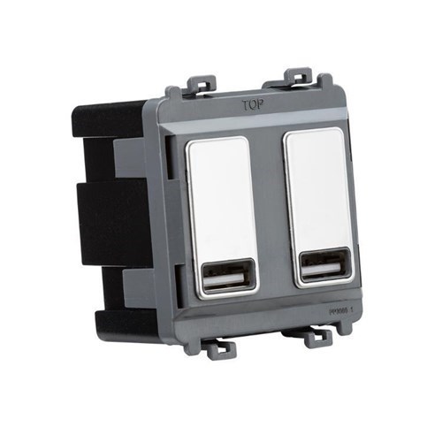 Knightsbridge Dual USB charger module (2 x grid positions) 5V 2.4A (shared) – polished chrome GDM016PC - West Midland Electrics | CCTV & Electrical Wholesaler 3