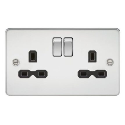 Knightsbridge Flat plate 13A 2G DP switched socket – polished chrome with black insert FPR9000PC - West Midland Electrics | CCTV & Electrical Wholesaler