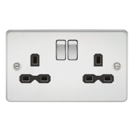 Knightsbridge Flat plate 13A 2G DP switched socket – polished chrome with black insert FPR9000PC - West Midland Electrics | CCTV & Electrical Wholesaler 5