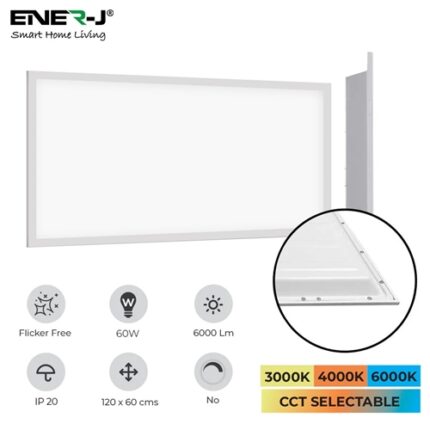 Ener-J LED Backlit Panel, 120x60cms, 60W, 6000Lm, CCT Switchable (6000K-4000K-3000K), 2 yrs warranty - West Midland Electrics | CCTV & Electrical Wholesaler