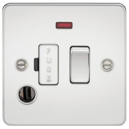 Knightsbridge Flat Plate 13A switched fused spur unit with neon and flex outlet – polished chrome FP6300FPC - West Midland Electrics | CCTV & Electrical Wholesaler