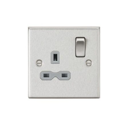 Knightsbridge 13A 1G DP Switched Socket with Grey Insert – Square Edge Brushed Chrome CS7BCG - West Midland Electrics | CCTV & Electrical Wholesaler