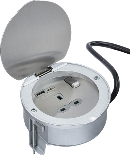 Knightsbridge Recessed 13A 1G Socket with Dual USB A+C [5V DC 4.0A shared] – Stainless Steel - West Midland Electrics | CCTV & Electrical Wholesaler