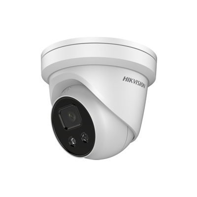 Hikvision AcuSense 4MP fixed lens Darkfighter turret camera with IR & built in mic White DS-2CD2346G2-IU-4MM-C - West Midland Electrics | CCTV & Electrical Wholesaler