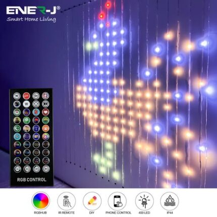 Ener-J Smart 400LED Colour Changing RGBIC Curtain Fairy Lights, 2Mx2M SHA5358 - West Midland Electrics | CCTV & Electrical Wholesaler