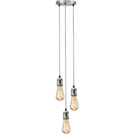 Knightsbridge CALLA – 230V E27 Vintage 3 Light Pendant – Brushed Chrome CALVI3PBC - West Midland Electrics | CCTV & Electrical Wholesaler