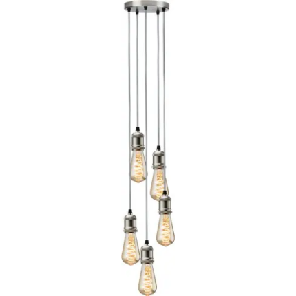 Knightsbridge CALLA – 230V E27 Vintage 5 Light Pendant – Brushed Chrome CALVI5PBC - West Midland Electrics | CCTV & Electrical Wholesaler