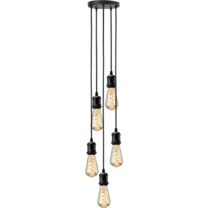 Knightsbridge CALLA – 230V E27 Vintage 5 Light Pendant – Matt Black CALVI5PMB - West Midland Electrics | CCTV & Electrical Wholesaler